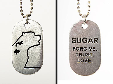 Delicate Pewter Tags Commemorate Sugar, One Courageous Dog