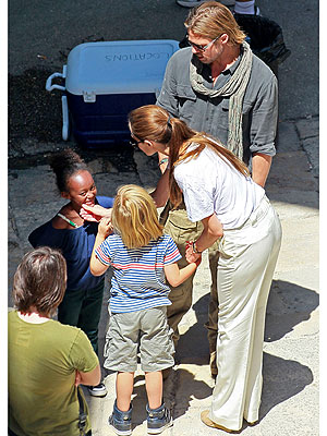 Brad Pitt, Angelina Jolie's Daughters on Movie Set