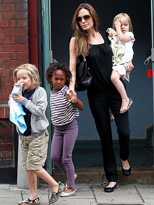 Angelina Jolie Catches Smurfs with Her Girls