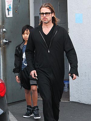 Brad Pitt & Maddox Go Guitar Shopping in Hollywood