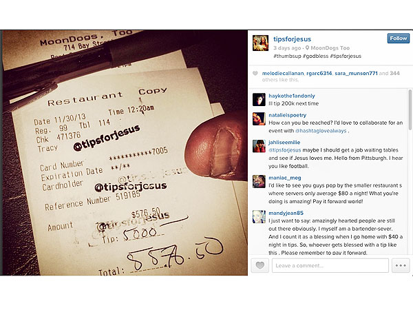 TipsForJesus Instagram User Leaves Huge Tips at Restaurants