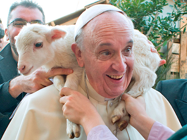 Pope Francis Photo with Lamb at Nativity Scene in Rome