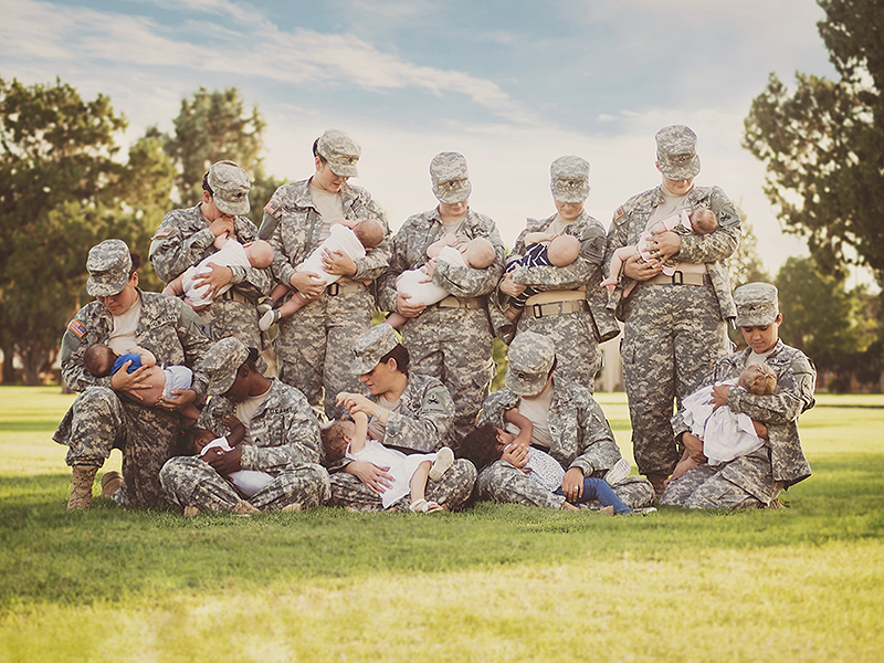 Active Duty Soldiers Pose For Photo Breastfeeding in Full Uniform