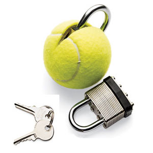 Tennis ball with lock and keys