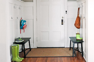 budget redo tidy foyer with wainscoting, wall hooks