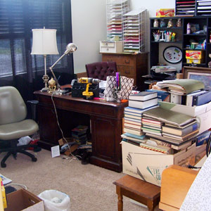 cluttered home office before remodel