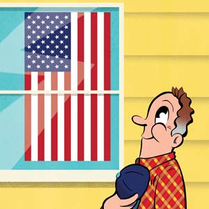 illustration of man saluting a displayed American flag