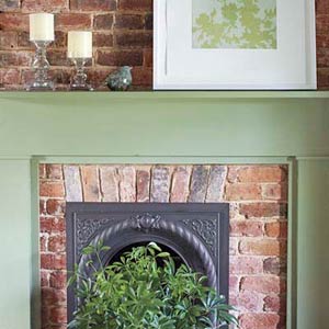 fireplace with red brick