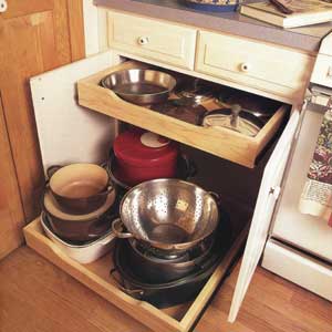 glide-out shelf fully installed in base cabinet