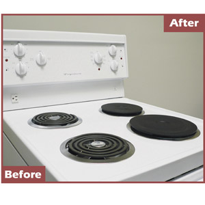 before and after image of a stovetop 