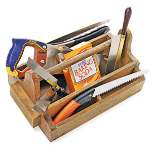 box containing tools and baking soda