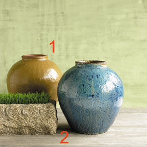 Glazed Ceramic and Limestone Planters