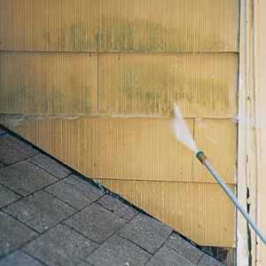 cleaning algae from a roof using a power-sprayer
