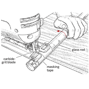 jig saw scoring a glass towel bar to cut down
