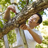 installing the eye bolt to attach the tree swing rope