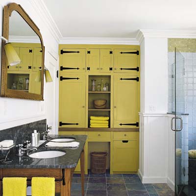 new eco friendly bath design with built in storage and effiicient grooming space