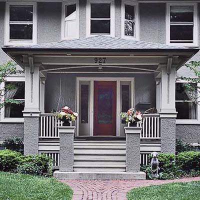 entry porch has a stained beadboard ceiling