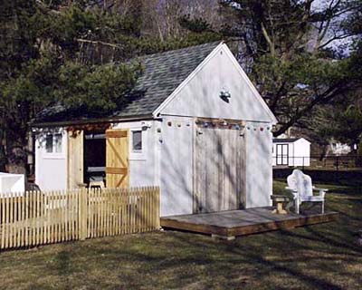Exterior of workshop in backyard.