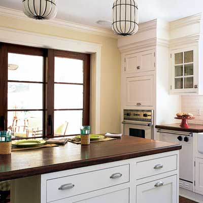 kitchen with traditional elements and French pocket doors