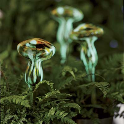 handblown glass mushroom watering spikes