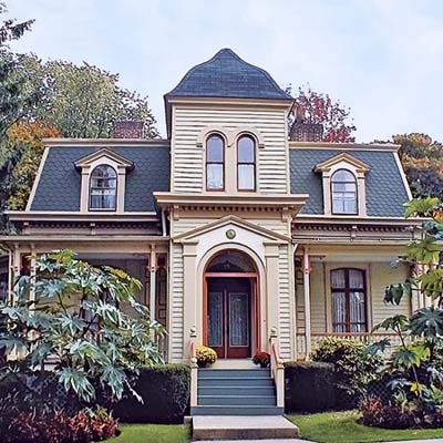 Second-Empire roof renovation, new paint scheme