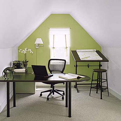 carpeted third-floor office in restored Queen Anne