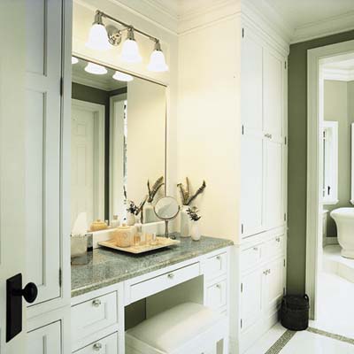 Close up of wardrobe closets in bumpout added to master suite