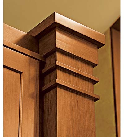 pilaster column with ribbon trim in Arts and Crafts kitchen