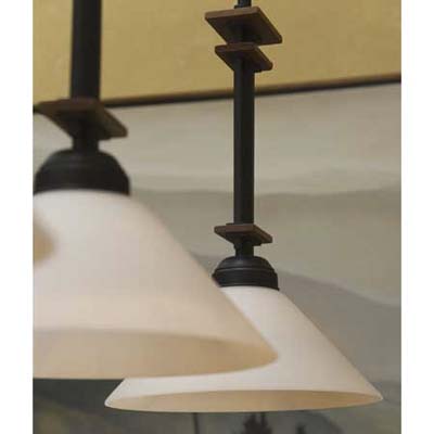 Pendant lighting above kitchen table in Arts and Crafts kitchen