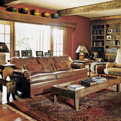 family room in Ravenroyd colonial-era farmhouse