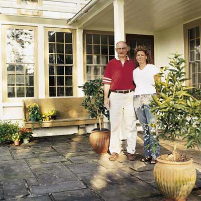 Sciscione couple on flagstone patio at Ravenroyd