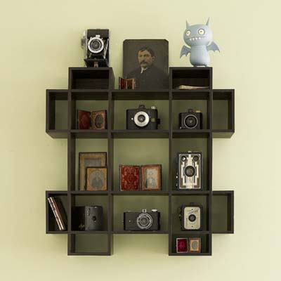 display shelves, grid, Ice Bat, cameras, photos