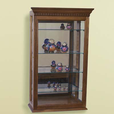 display case, wood-framed glass case, Russian dolls