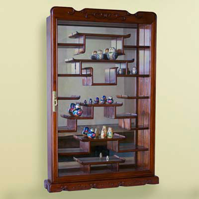 display case, wood-framed glass case, tiers, Russian dolls