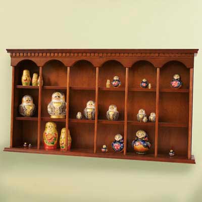 display case, wooden, tiered, arches, Russian dolls