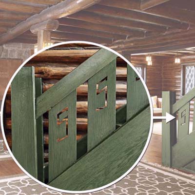A carved balustrade in Craftsman home