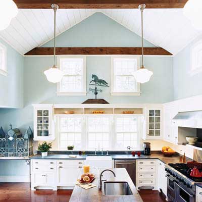 clerestory windows in double-height kitchen