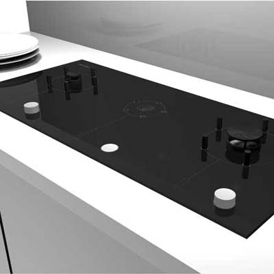 Sleek cooktop with gas burners that lower out of sight when not in use from Fisher Paykel