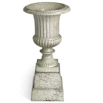 A tall urn with a hole in the bottom