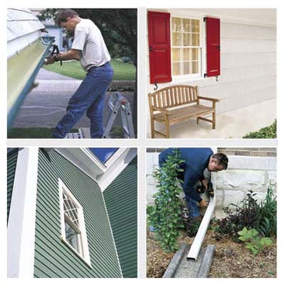siding, gutters, shutters, outdoor bench