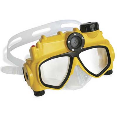 a five-megapixel underwater camera-equipped swim mask from hammacher schlemmer lets you take pictures at a depth of up to 15 feet