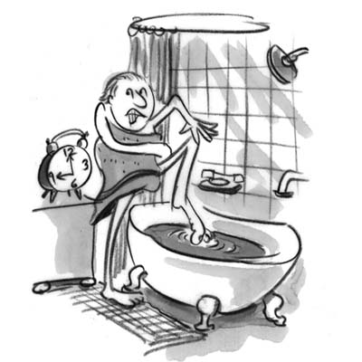 cartoon of man taking bath illegally