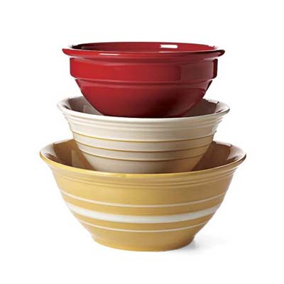 Flared yellowware, whiteware, and colorful rolled-rim bowls