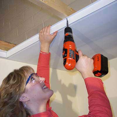 installation of the Zip-Up Ceiling System, free-floating, interlocking ceiling panels