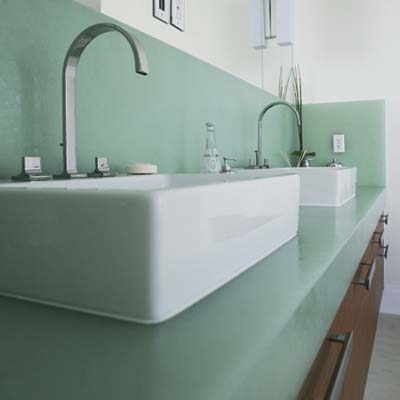 bathroom with sinks made from bio-glass made by ECOverings