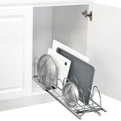 smart kitchen cabinet upgrades to keep your life organized: slide-out kitchen storage rack in chrome