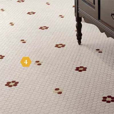 Mosaic floor tiles in bathroom 