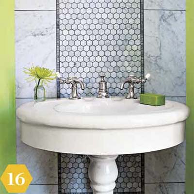 Tile wall runner in bathroom 