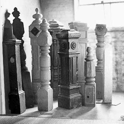 stack of newel-posts in a room