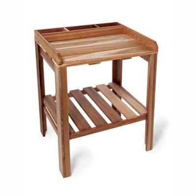 potting table is slatted with a lower shelf